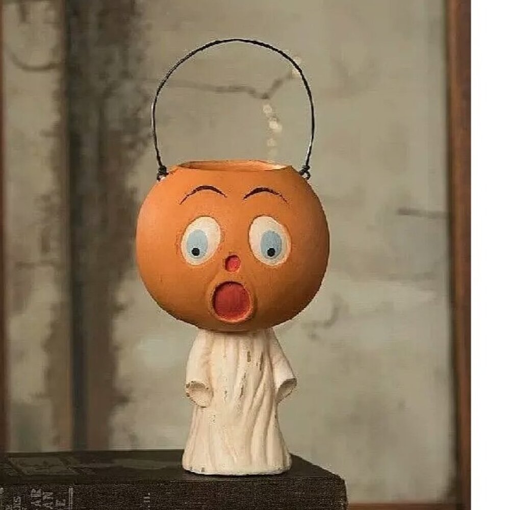 Bethany Lowe Halloween Vintage style Scared Pumpkin Ghost bucket ~ NEW